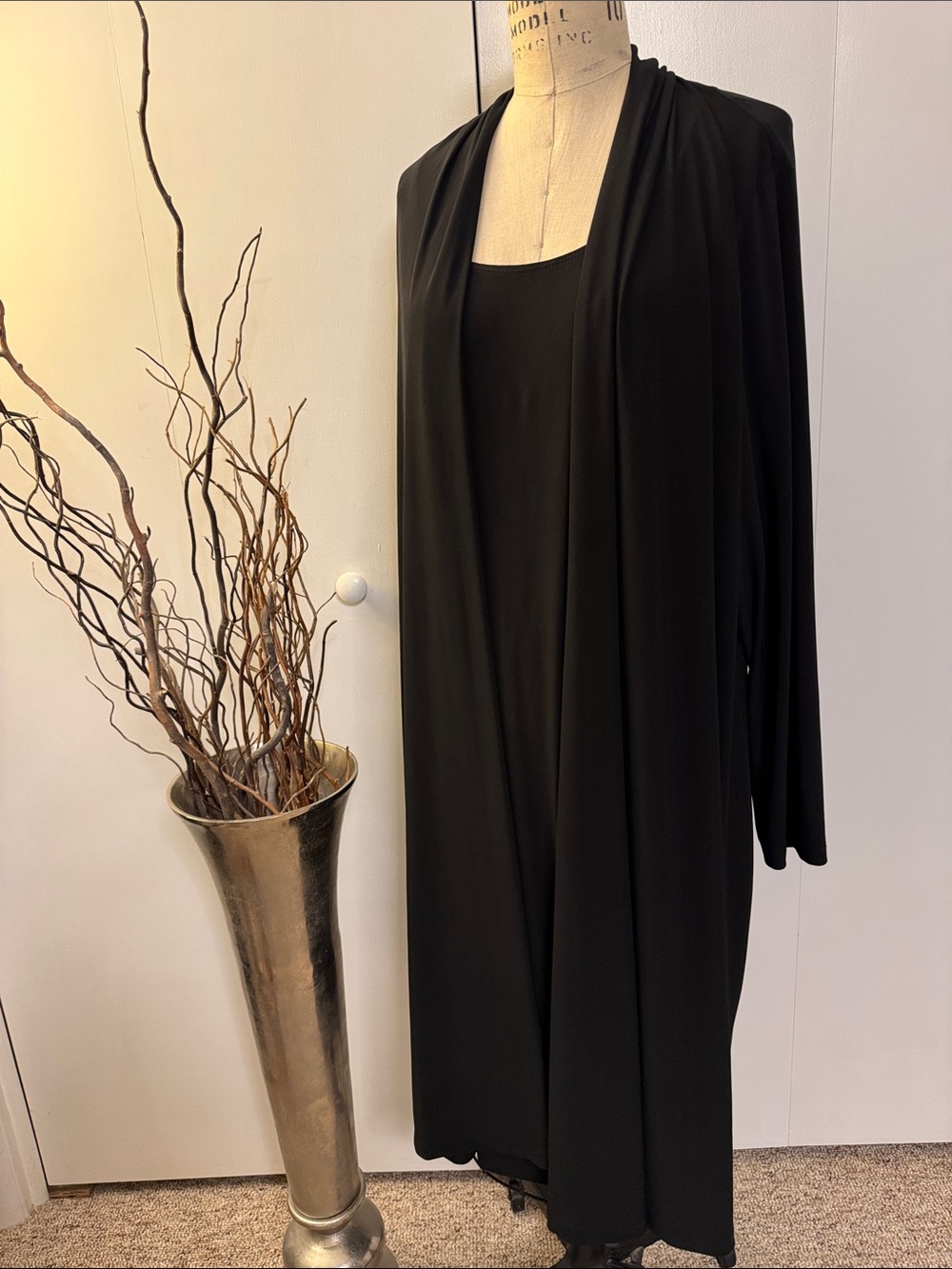 Lane Bryant Black Long-Sleeve Open-Front Maxi Dress